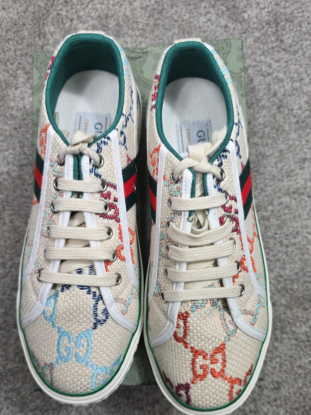 Cream Multicolor GG Logo Lace-Up Sneakers Womens Size 41 Brand New